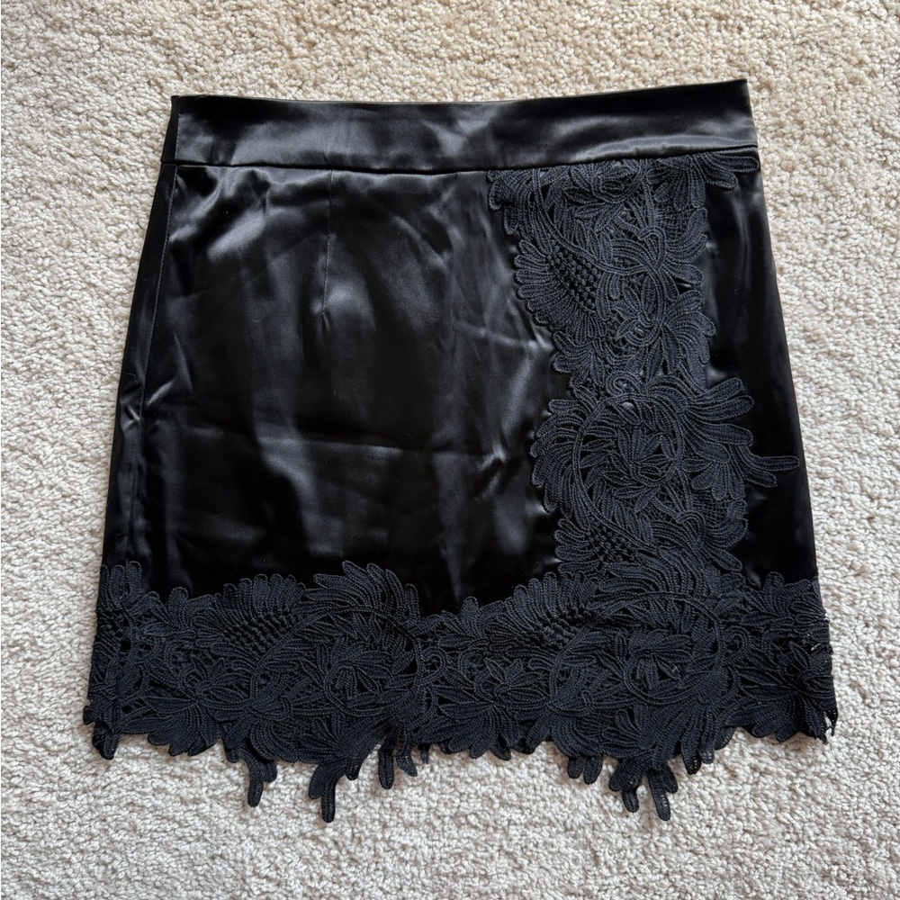 AKIRA Black Satin Lace Mini Skirt